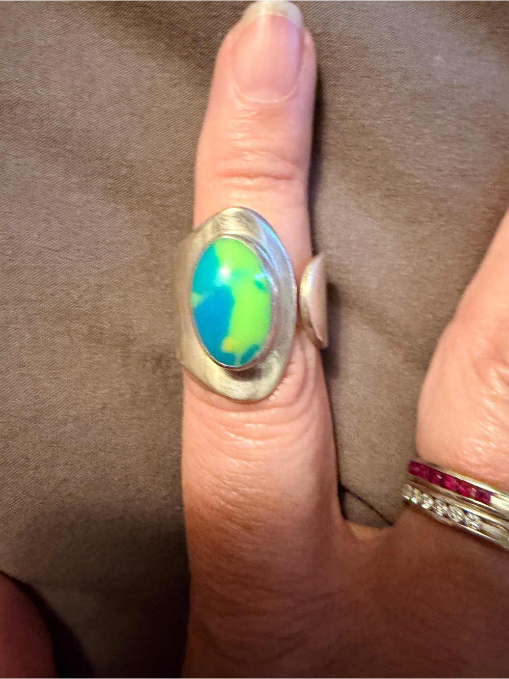 Stunning green blue sterling Mexico ring